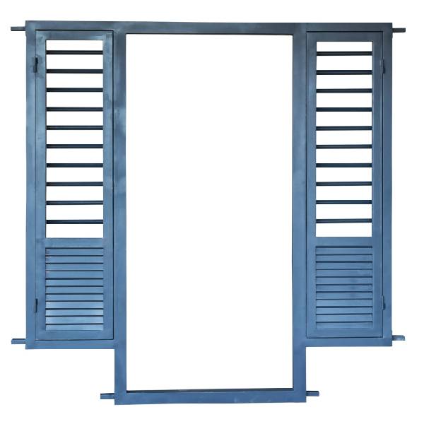 Main Door Frame Attached To Single Panel French Window With Louvers On Both Sides
