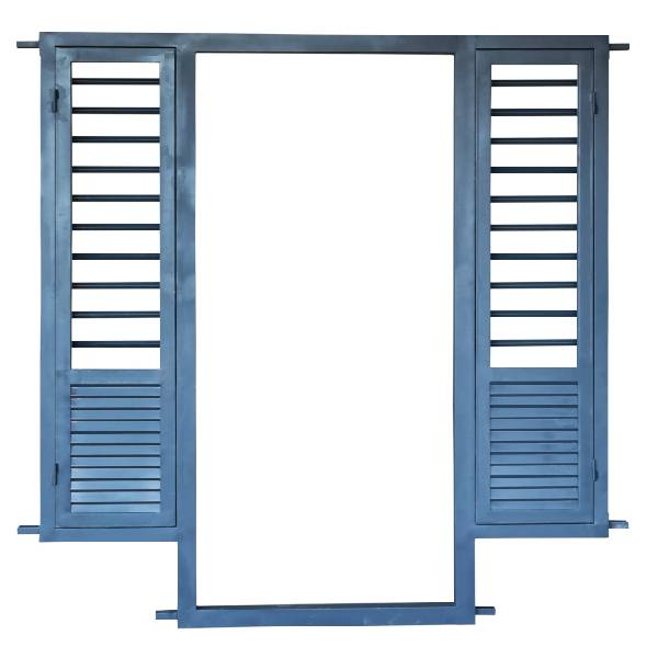 Main Door Frame Attached To Single Panel French Window With Louvers On Both Sides
